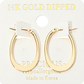 14K Gold Dipped Hypoallergenic Oval Pin Catch Hoop Earring