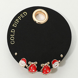 SECRET BOX_Gold Dipped Enamel Santa Gift Bag Stud Earring Set