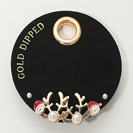 SECRET BOX_Gold Dipped Pearl Accent Reindeer Antler Santa Stud Earring Set