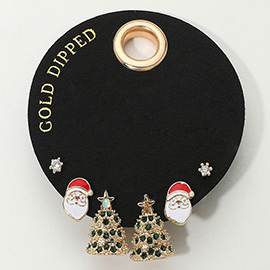SECRET BOX_Gold Dipped Enamel Santa Stone Embellished Christmas Tree Stud Earring Set
