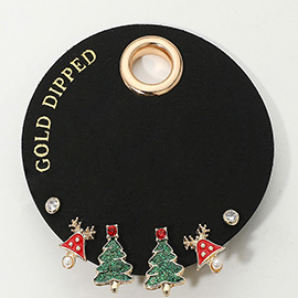 SECRET BOX_Gold Dipped Reindeer Pearl Heat Christmas Tree Stud Earring Set