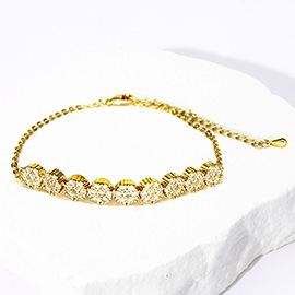 CZ Stone Paved Floral Disc Cluster Adjustable Bracelet