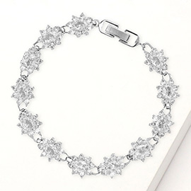 Starburst CZ Stone Cluster Link Bracelet