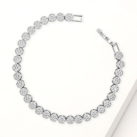CZ Stone Paved Round Disc Link Bracelet
