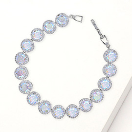 Round Halo CZ Stone Link Bracelet