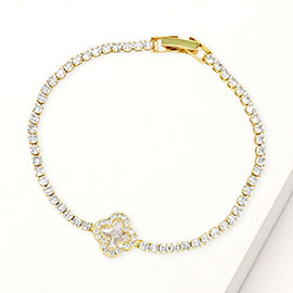 Quatrefoil CZ Stone Accent Tennis Bracelet