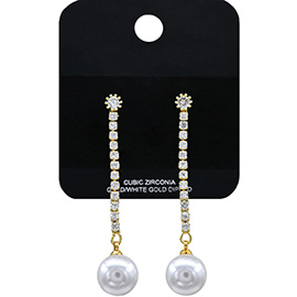 Gold Dipped CZ Stone Cluster Drop Pearl Tip Earrings