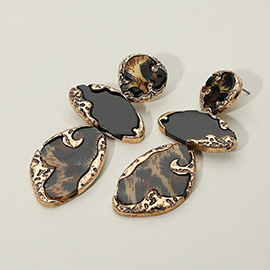 Textured Metal Frame Abstract Celluloid Acetate Plate Link Drop Statement Earrings