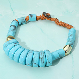 Chunky Resin 18K Gold Dipped Pebble Beaded Adjustable Cord Statement Necklace