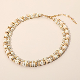 Wood Faceted Beaded Layered Necklace