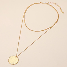 Textured Medallion Accent Double Layered Necklace