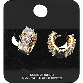 Gold Dipped Round CZ Stone Around Mini Heart Huggie Hoop Earrings