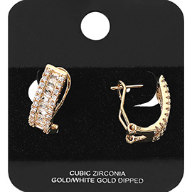 Gold Dipped CZ Stone Embellished Mini Half Hoop Earrings