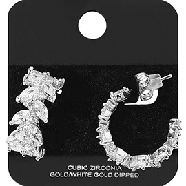 White Gold Dipped Marquise CZ Stone Cluster Vine Hoop Earrings