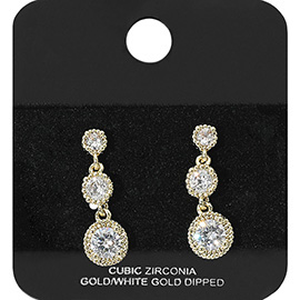 Gold Dipped Triple Halo CZ Stone Drop Earrings