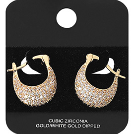 Gold Dipped CZ Stone Paved Pin Catch Hoop Earrings