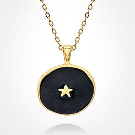 Stainless Steel Swirl Enamel Star Embossed Pendant Necklace
