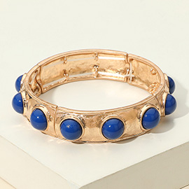 Bead Embellished Hammered Metal Stretch Bracelet