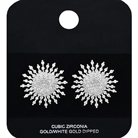 Gold Dipped Radiant CZ Stone Embellished Sunburst Stud Earrings