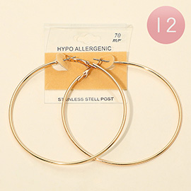 12Pairs - 70mm Stainless Steel Hoop Earrings