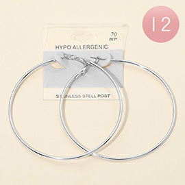 12Pairs - 70mm Stainless Steel Hoop Earrings