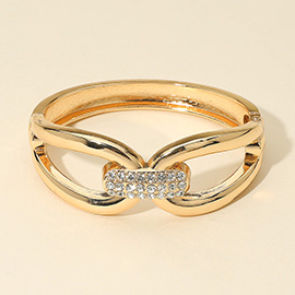 Rhinestone Paved Bar Accent Link Hinged Bangle Bracelet
