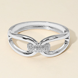 Rhinestone Paved Bar Accent Link Hinged Bangle Bracelet