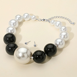 Oversized Bold Two Tone Pearl Beaded Statement Necklace