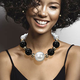 Bold Modern Two Tone Pearl Beaded Statement Necklace