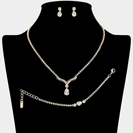 CZ Teardrop Pendant Accent Rhinestone Paved Jewelry Set