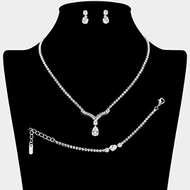 CZ Teardrop Pendant Accent Rhinestone Paved Jewelry Set