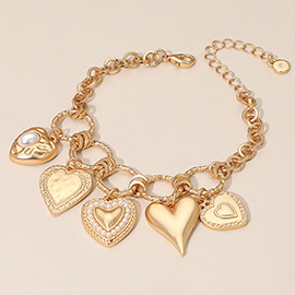 Heart Charm Station Chunky Chain Bracelet