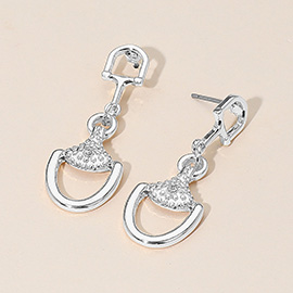 Rhinestone Accent Modern Horsebit Link Drop Earrings