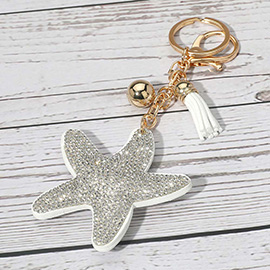 Bling Studded Starfish Tassel Keychain Bag Charm