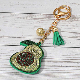 Bling Studded Avocado Tassel Keychain Bag Charm