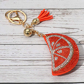 Bling Studded Tassel Citrus Slice Keychain Bag Charm