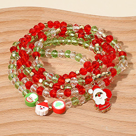 5PCS - Holiday Santa Charm Faceted Beaded Stretch Multi Layered Bracelets