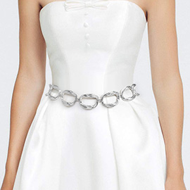 Textured Metal Oval Link Chain Waist Belt