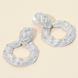 Textured Metal Circle Dangle Clip On Earrings