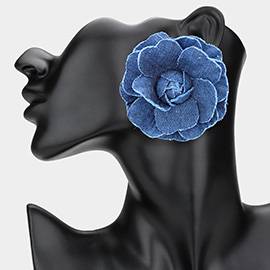 OVersized Denim Fabric Flower Earrings