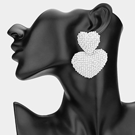 Bold Pearl Rhinestone Paved Double Heart Earrings