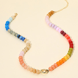 Metal Clasp Accent Gradient Beaded Necklace