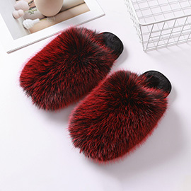 Fluffy Faux Fox Fur Indoor Floor Slippers