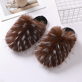 Fluffy Faux Raccoon Fur Indoor Floor Slippers