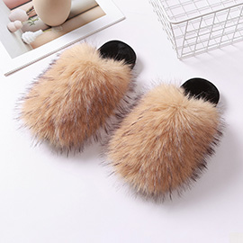Fluffy Faux Raccoon Fur Indoor Floor Slippers