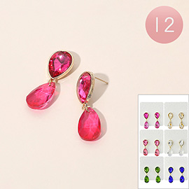 12Pairs - Teardrop Stone Dangle Earrings