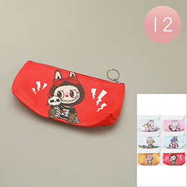 12PCS - Cute Monster Bunny Character Printed Keychain Pencil Cases Mini Pouch Bags
