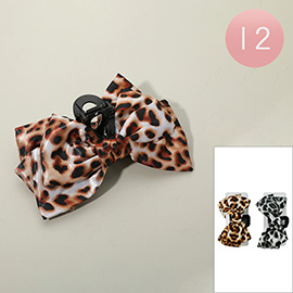 12PCS - Leopard Pattern Printed Bow Hair Claw Clips