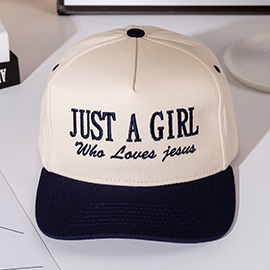 JUST A GIRL Message Embroidered Five Panel Canvas Snapback Baseball Cap