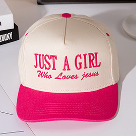 JUST A GIRL Message Embroidered Five Panel Canvas Snapback Baseball Cap